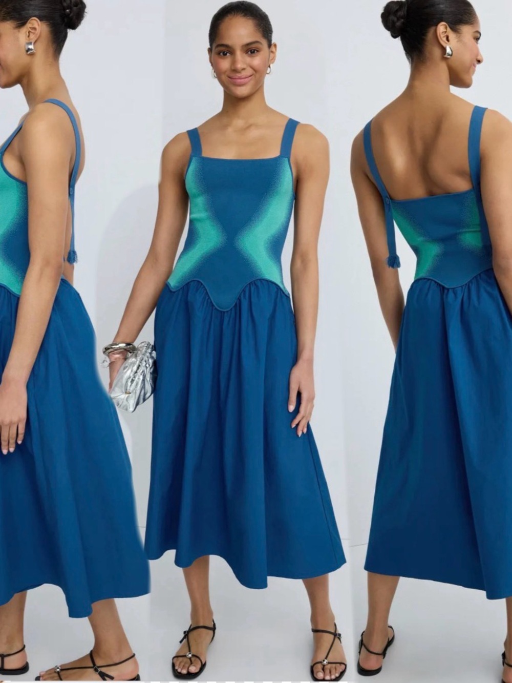 PH5 Mushu Mixed Media Tank Dress in blue and teal size Medium.